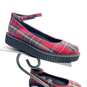 T-U-K Red Plaid Pointed Ballet Creeper Platform Shoes Women’s Size 5